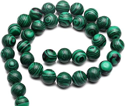 Miniatura 4 de Youngbling Cuentas de piedras preciosas naturales para hacer joyas, cuentas de malaquita verde pulida de 8 mm, cuentas de piedra lisas y redondas