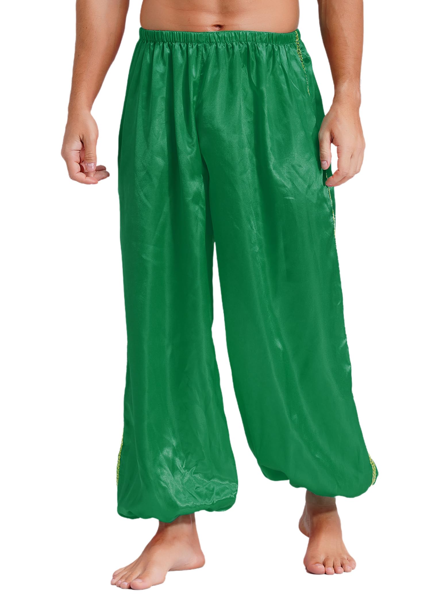 Eandarui Mens Belly Dance Costume Arabian Indian Bollywood Loose Dance Harem Pants for Halloween Green 3X-Large