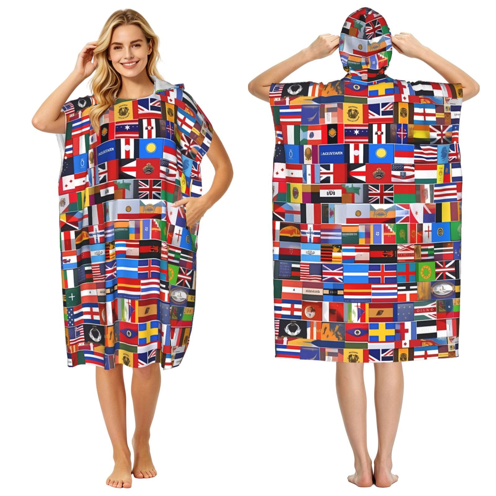 WSSYYBF WSSYYBFVarious flags Adult hooded beach towel Oversized with Hood for Absorbent Quick Dry