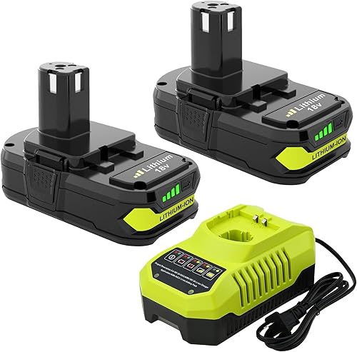Reemplazo mejorado de 3600 mAh para batería Ryobi de 18 V (paquete de 2) con cargador combinado compatible con batería Ryobi 18V ONE+ 3.6Ah P108