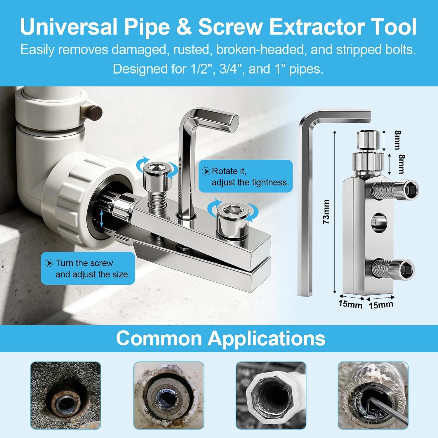 5 pcs Integrated Internal & External Pipe Threading Tool Kit with 1/2" 3/4" 1" Dies, Broken Bolt/Stripped Screw Extractor, 40Cr Steel Portable Set with Case for Plumbing, Electric Drill Compatible