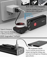 BIKIL USB-C Kerékpárlámpa Szett 2400 Lumen - Első és Hátsó Lámpa 6400 mAh Akkumulátorral, Alumínium Ház, Egyszerű Felszerelés, Országúti és  4
