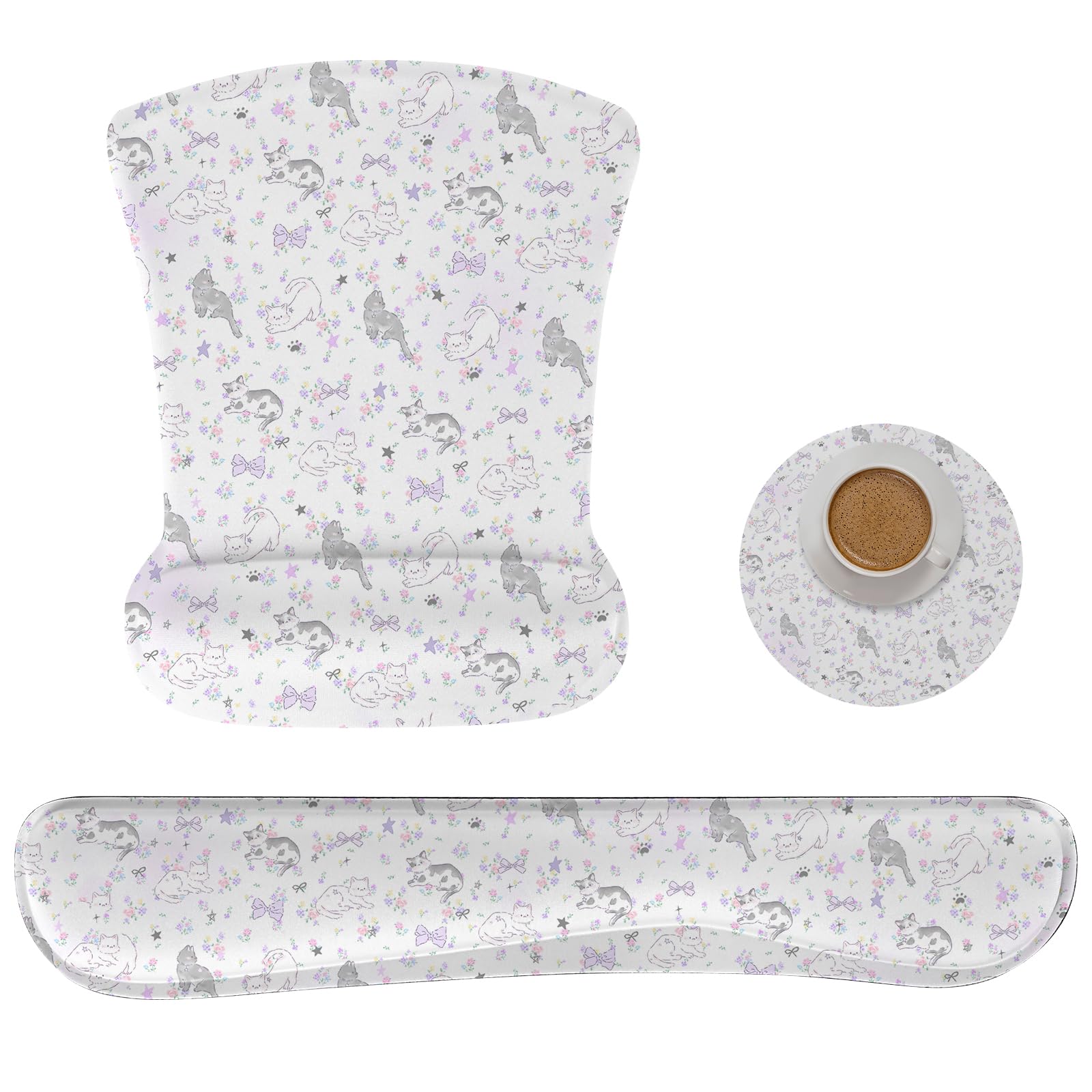 AUPET Mouse Pad Keyboard Wrist Rest Set,Ergonomic Memory Foam Mouse Pads Wrist Support Set,Non-Slip Base, Smooth Surface, Pain Relief for Gaming,