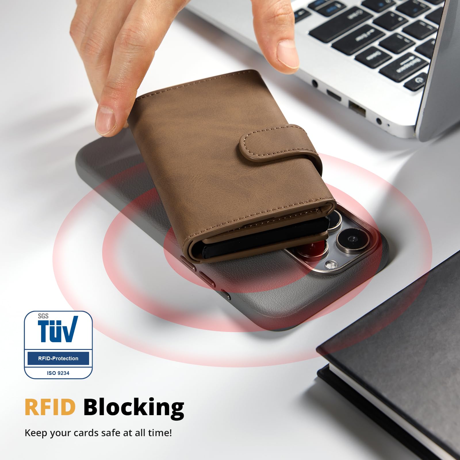 Slim Wallet z kieszenią na monety, męski portfel z ochroną RFID, portfel męski Slim Smat Wallet, etui na karty pop-up, na 10 kart, portfel męski, B03 - brązowy, Dreifach gefaltet, Minimalistyczny