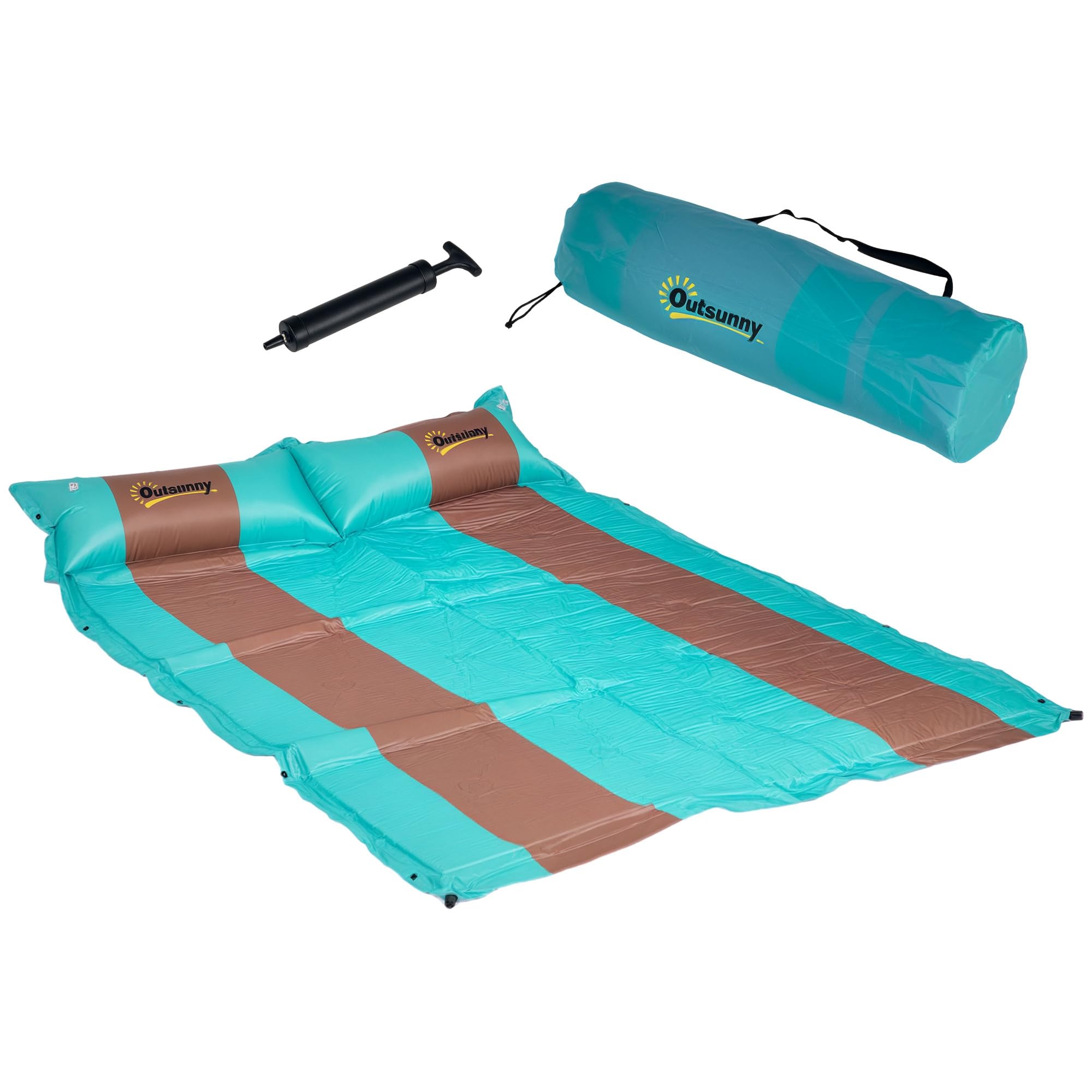 Outsunny Materassino da campeggio per 2 persone con cuscino e borsa per il trasporto - Ultra leggero - Materassino impermeabile per campeggio, viaggi ed escursioni