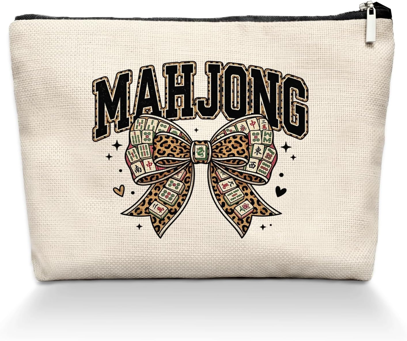 Leopard Bow Mahjong Makeup Bag,Coquette leopard pouch