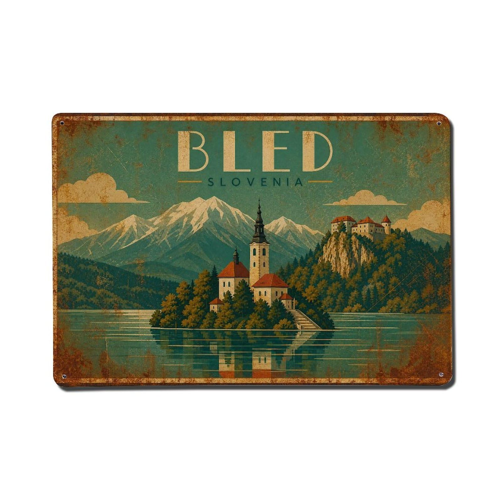 Travel Vintage Slovenia Bled Metal Tin Sign Plaque Wall Decor for Cafe, Club Bar, Office, Garden Metal Poster 8x12Inch