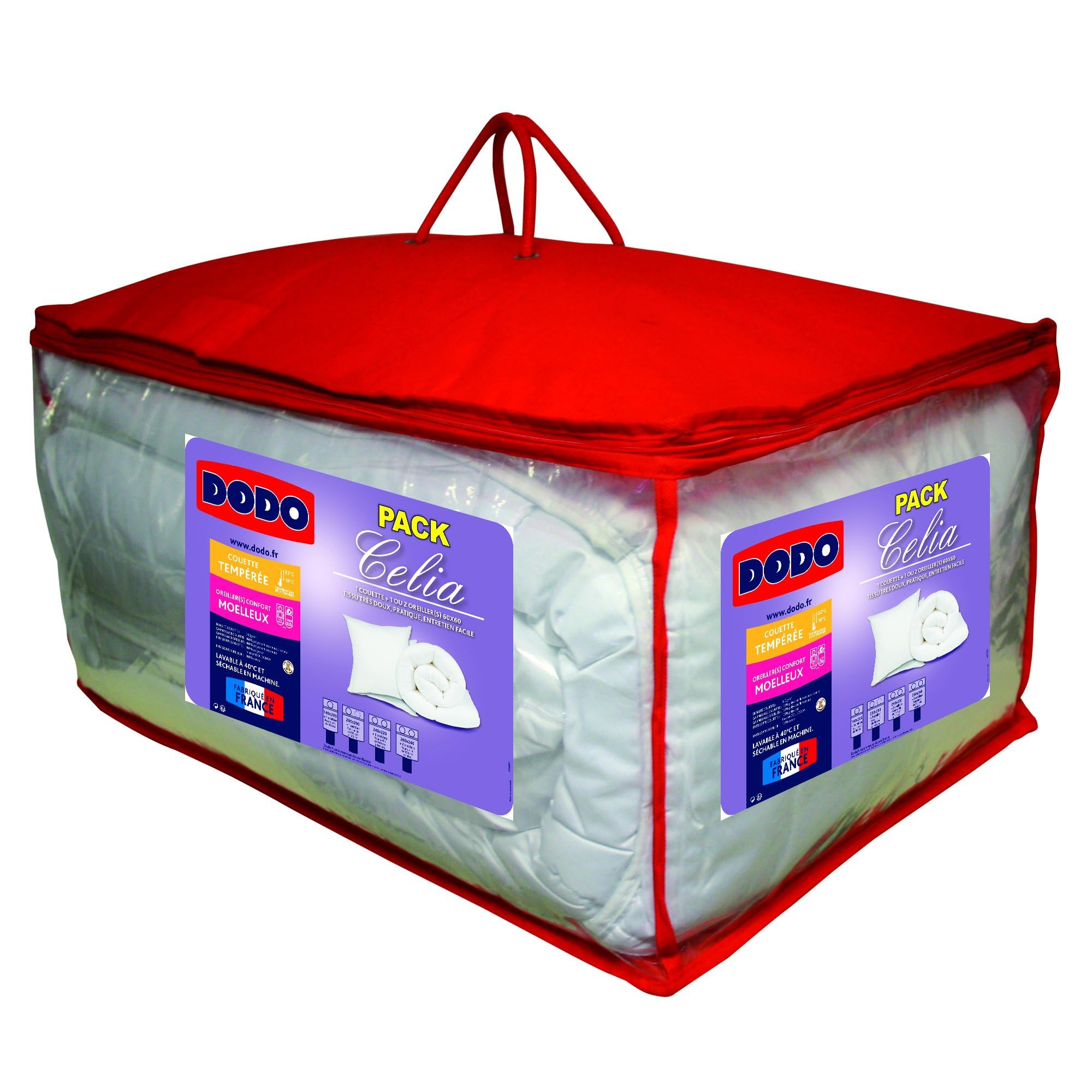 DODO - Pack Couette Tempérée 220x240 cm + 2 Oreillers 60x60 cm - Convient 2 Personnes - Tissu 100% Polyester - Garnissage Synthétique 100% Polyester Volupt'air - Lavable en Machine à 40°C