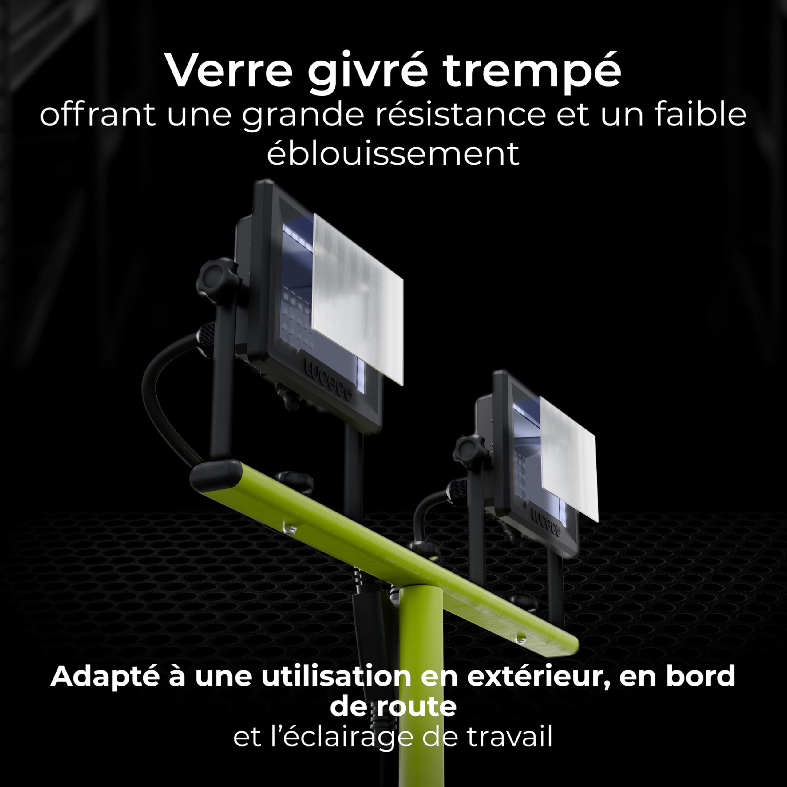 Luceco Treppiede LED a Doppia Testa da Lavoro, Sottile, Regolabile, Multiposizione, Pieghevole, Cavo da 3m, Resistente alle Intemperie, Nero/Verde, IP65, 2 × 20W, 3200lm, 5000K, EFLDTT20B50