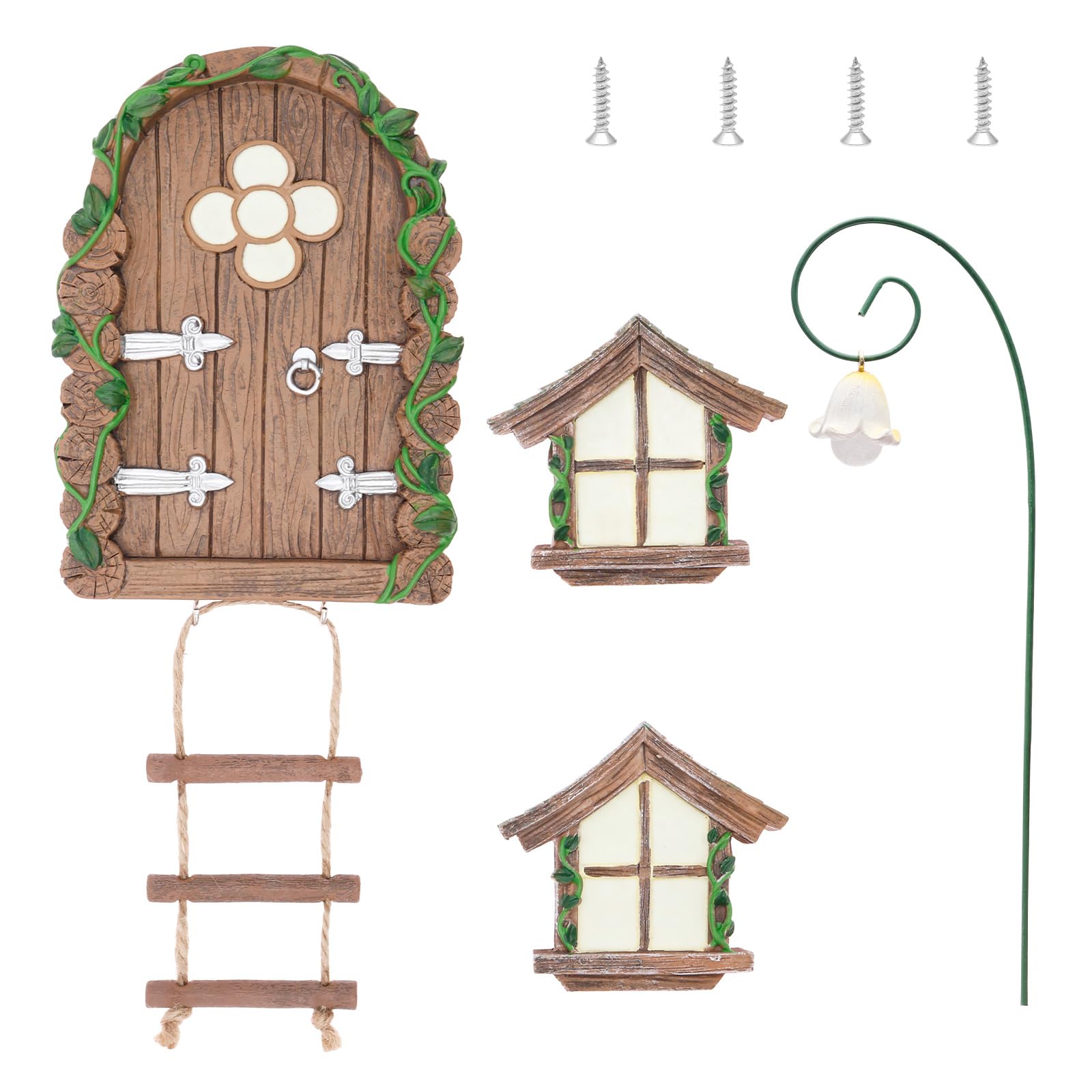 RHAIQBVC Fairy Door and Windows for Trees,Mini Fairy Garden Decor Glowing in the Dark with Lantern, Mini Garden Art Outdoor Decor for Yard Lawn Art Decoration