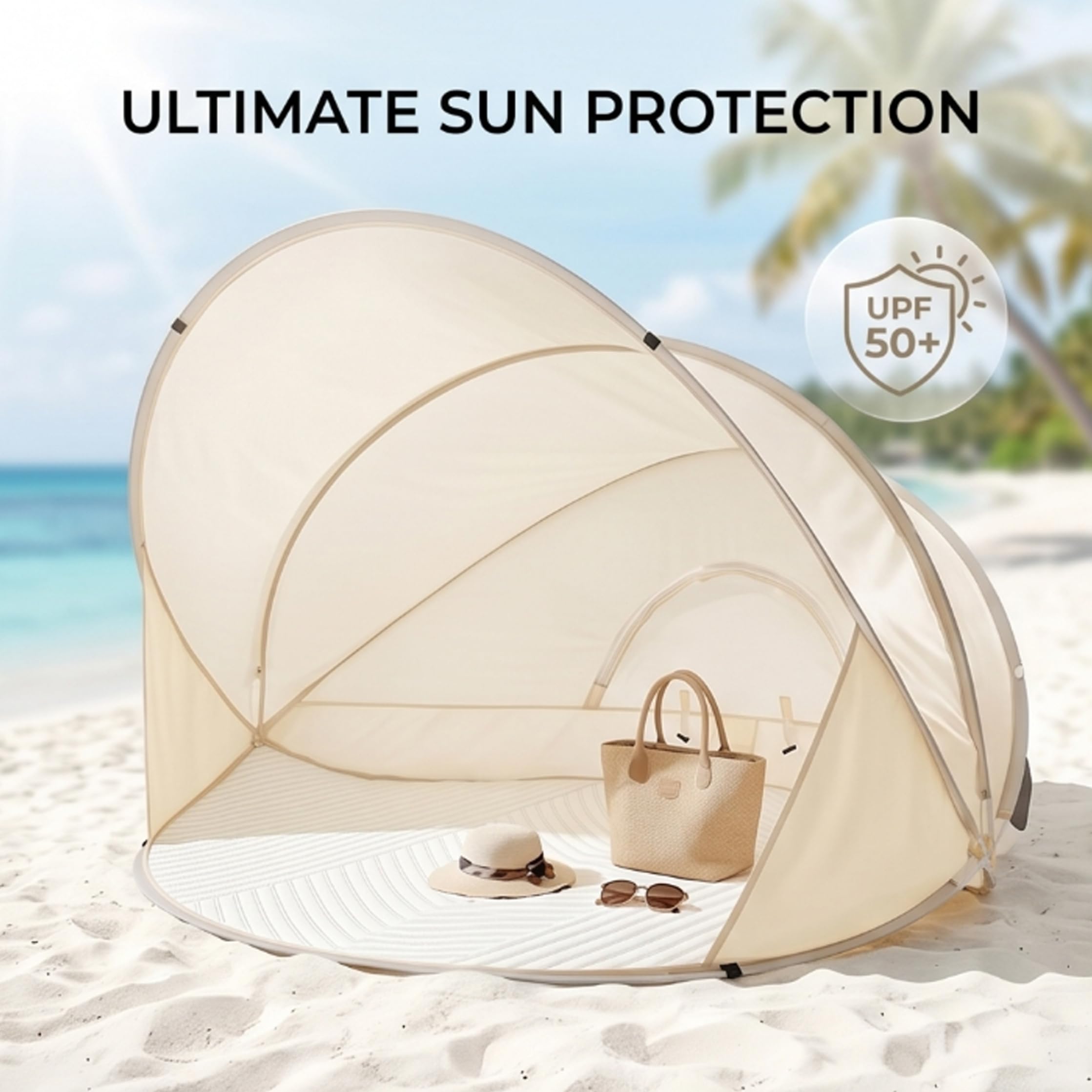 Tente de Plage Pop-up, 3-4 Personnes, Installation instantanée, 51x43 Pouces, abri Solaire pour Tente de Plage