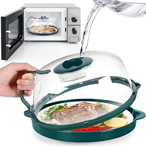 Cubierta para salpicaduras de microondas, cubierta de placa de microondas para alimentos con vapor de agua y bandeja, tapa de microondas de 12