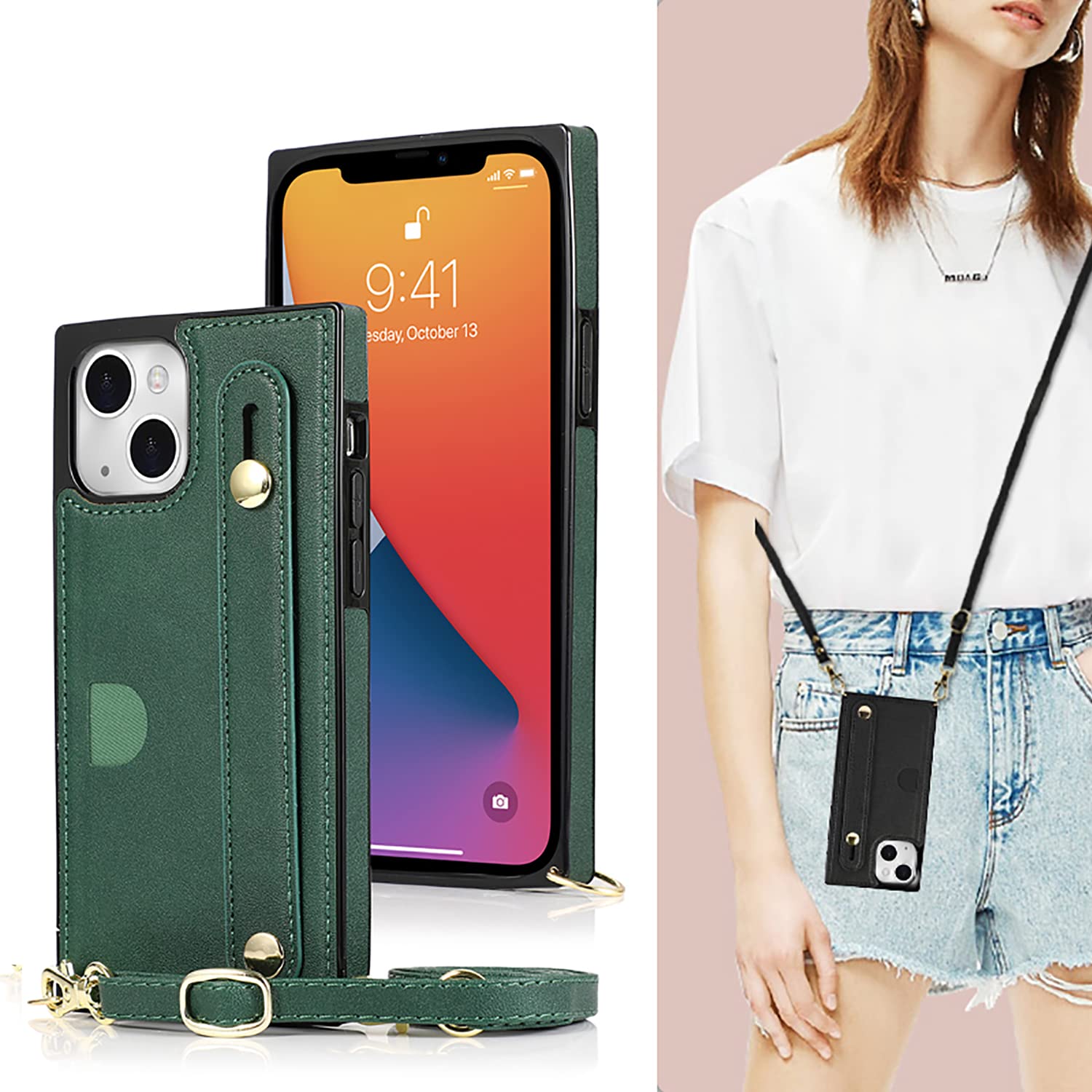 iPhone13 mini 5.4(2021)対応 スマホ ケース iPhone13 mini 肩掛け 首かけ 斜めがけ ショルダー ケースiPhone13 mini 財布型 ケース iPhone13 miniスマホ 携帯 用 ケース iPhone13 mini カード収納 アイホン13 mini スマホ 携帯ケース case Cavor iPhone13 mini 携帯 カバー ベルト機能が付き 片手操作 PU皮革を手作 スタンド機能 スマホショルダー人気 TPUパイピング 定期入れ付きスマホケース 指紋防止 落下防止 スマホストラップ 斜めがけ Qi ワイヤレス充電対応 薄型軽量 耐久性 取り外し可能 落下保護 【ダークグリーン】
