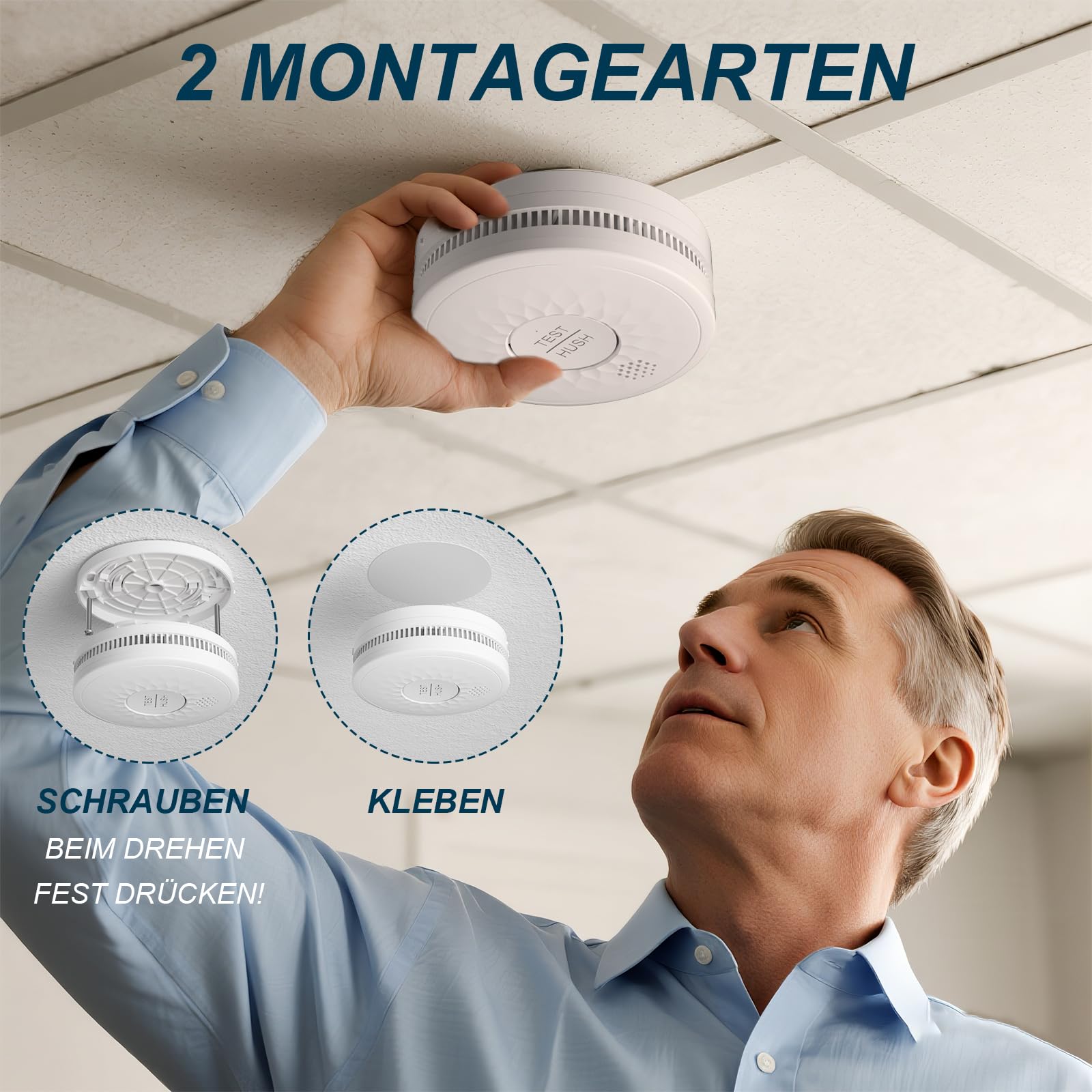 Détecteur de Fumée Domestique - Certifié EN14604, Durée de Vie 10 Ans, Fonctionne 5 Ans avec Piles AA, sans LED Clignotante (Lot de 3)