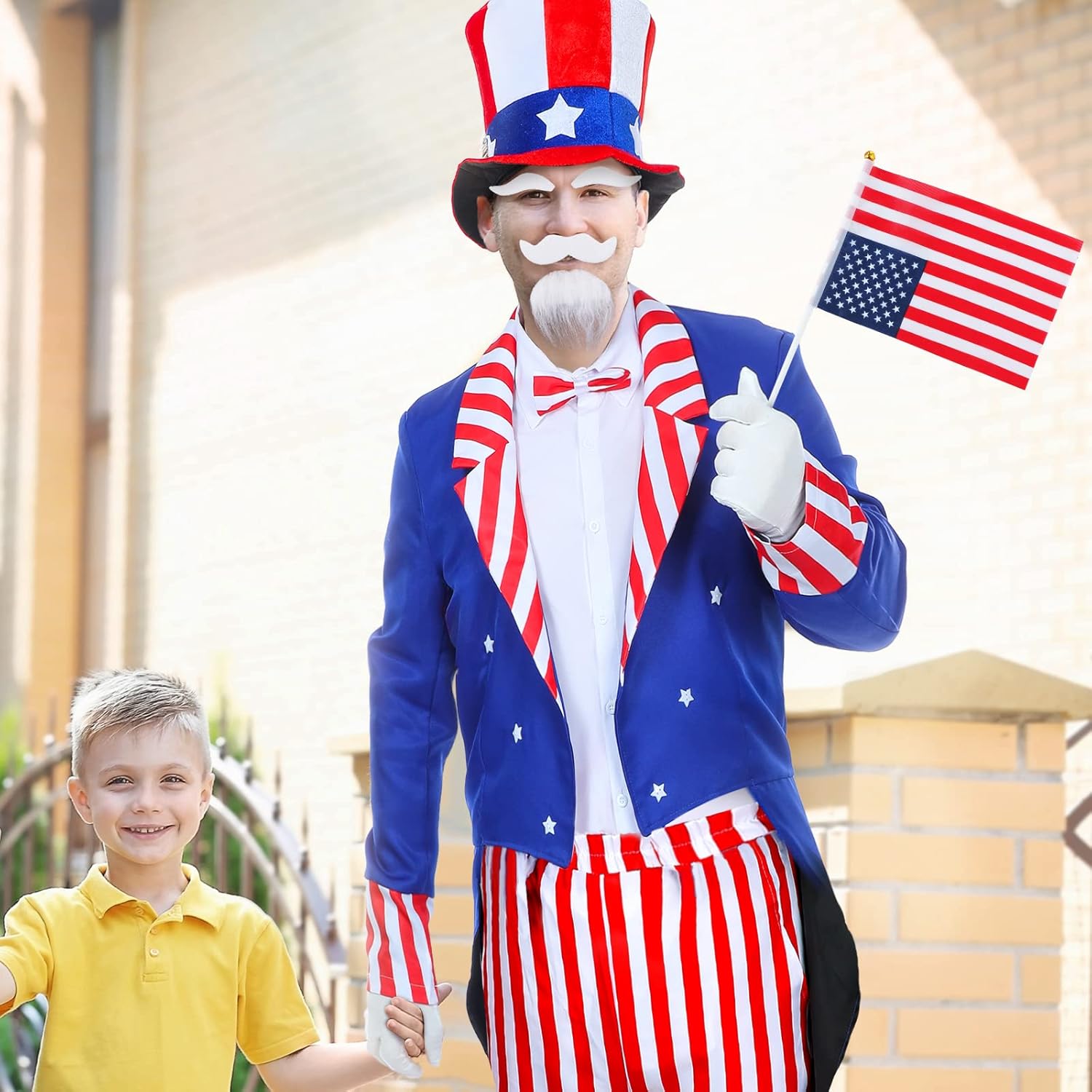 Handepo 9 Pcs America Uncle Costume Set USA Patriotic Top Hat for 4th of July Independent Day 250th Anniversary Cosplay Party