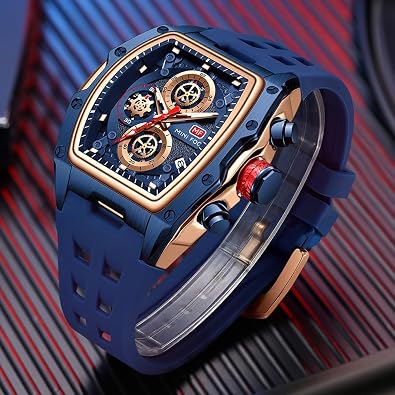 MF MINI FOCUS Watch for Men Wristwatch Fashion Hollow Big Dial Luminous Waterproof Sport Analog Quartz Business Chronograph Mens Watches Blue Silicon Strap Dress Watch