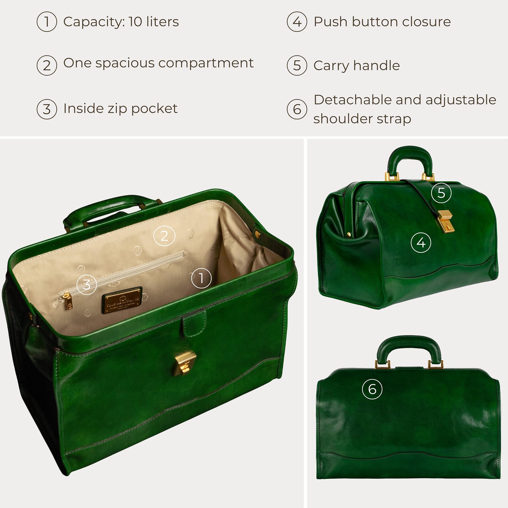 Time Resistance Arzttasche aus Leder – Lederhandtasche im Vintage-Stil – Aktentasche aus Leder für Damen und Herren