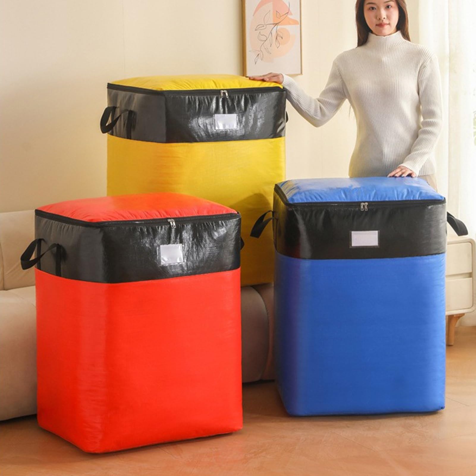 Wodoodporna torba przeprowadzkowa, składana torba do przechowywania z uchwytami, wodoodporna torba do przeprowadzek (niebieska, 180 l)