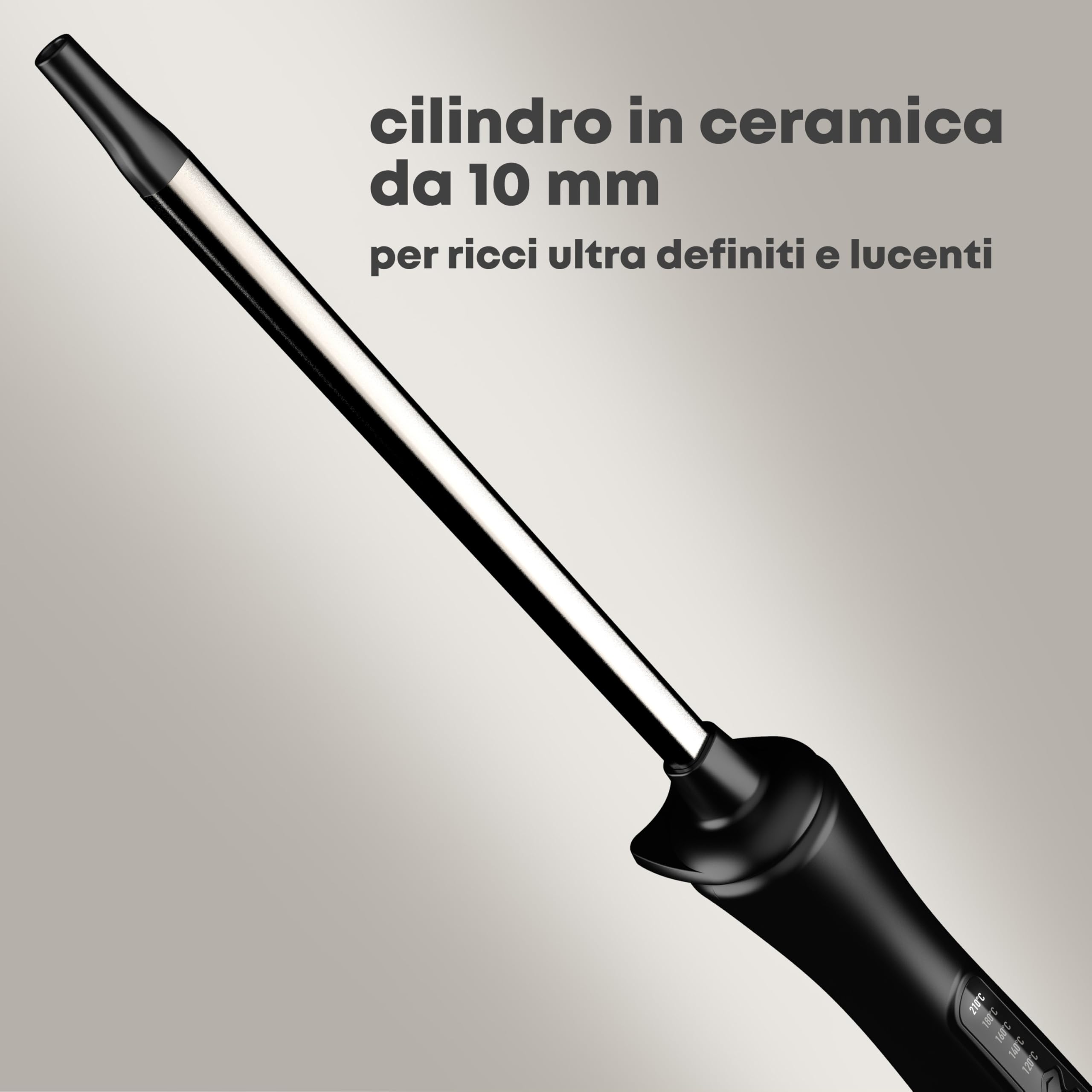 REVAMP Progloss Tight Curl Stick, Ferro Arricciacapelli in Ceramica con Tecnologia Ionica per Capelli Ricci da Stretti a Medi, Infuso con Oli Protettivi, Diametro 10 mm, Temperatura 120°C-210°C, Nero