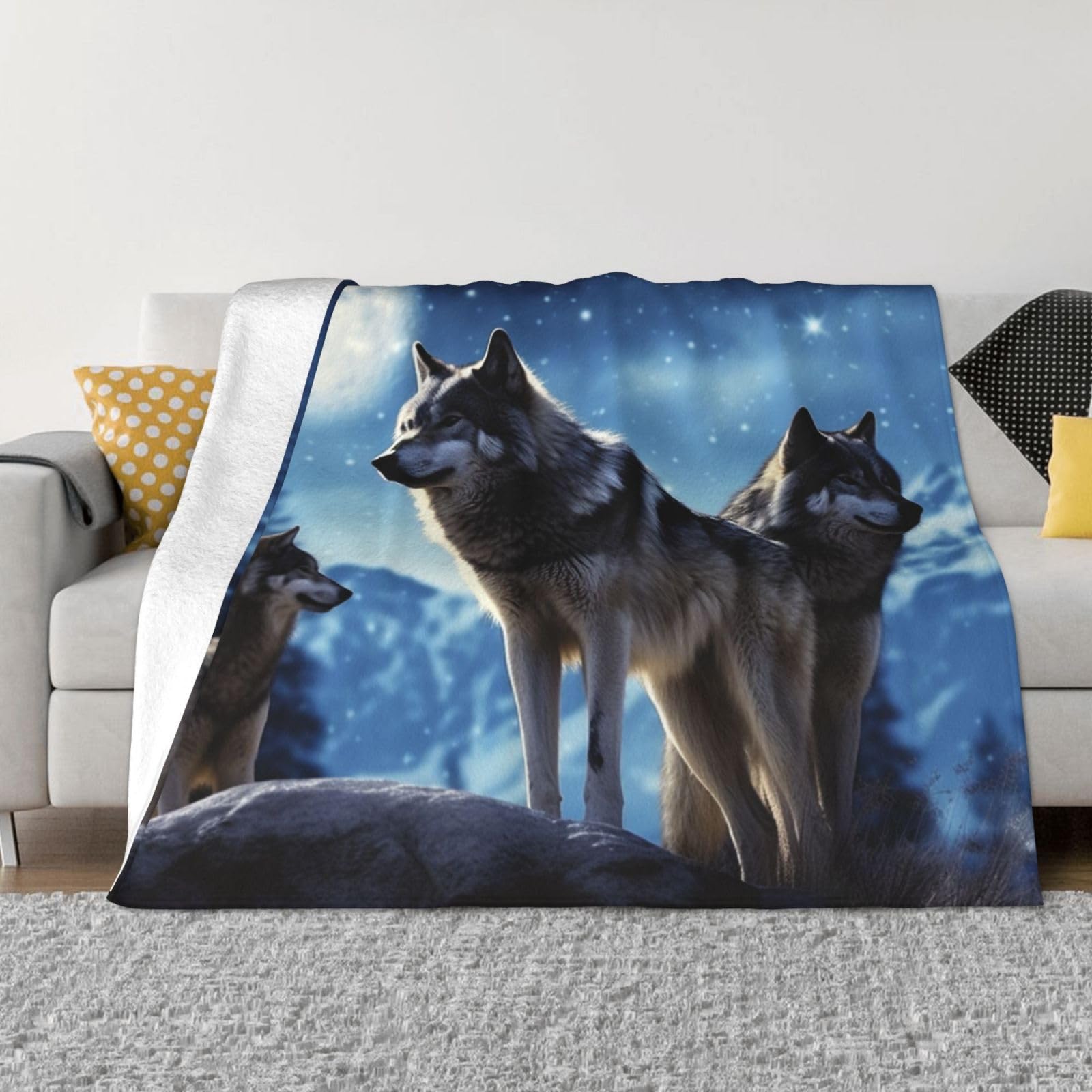 KLOPH Wolfs Throw Blanket 40"x30" Flannel Fluffy Warm Blanket for Couch, Reversible Plush Blankets for Bed, Comfy Fuzzy Blanket for Sofa, Plush Lightweight-Blankets for All Season