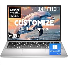 Dell 14 Business Copilot+ Customized Laptop, AMD Ryzen AI 5 330, 14" FHD+ 19201200, 16GB-64GB DDR5, 512GB-4TB SSD,Backlit Keyboard, HDMI, FHD RGB Camera, Type-C, Wi-Fi 6, Windows 11 Pro, Silver