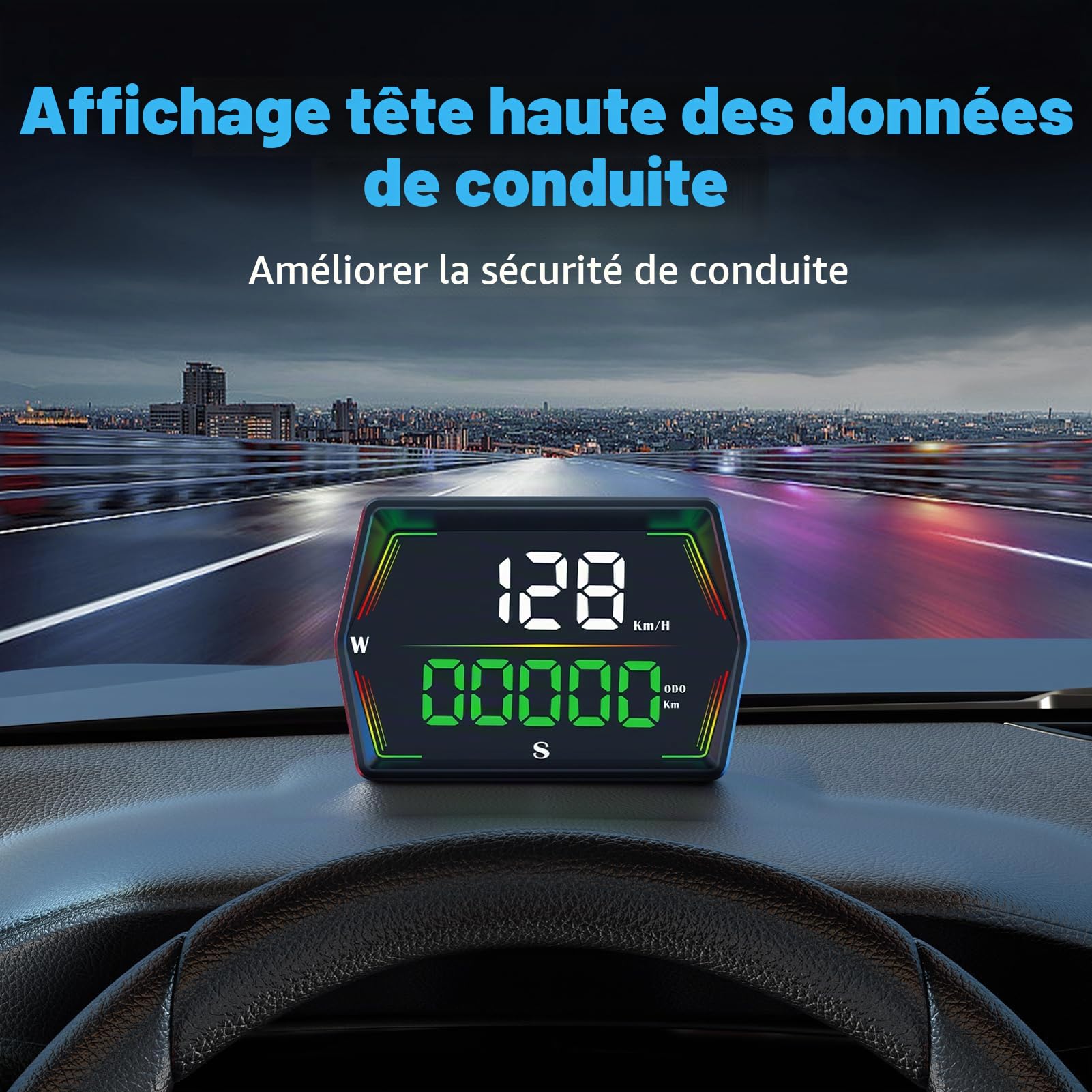 HUD Universel pour Voiture, Compteur de Vitesse GPS avec Vitesse en Temps Réel, Kilométrage, Altitude, Direction 0 100 Km, Accélération en Cas de Survitesse, Alerte de Fatigue, Affichage HD