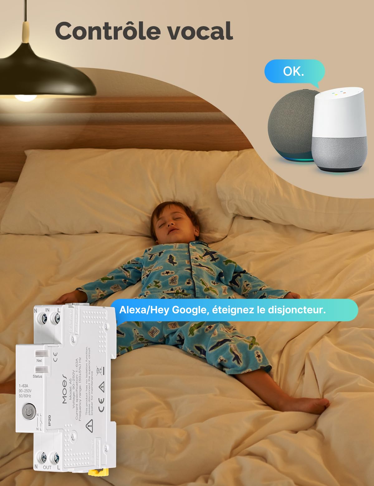 MOES Disjoncteur WIFI 1P+N Interrupteur Connecté | Fonction de mesure intelligente, contrôle DIY, commande vocale, minuterie, compatible Alexa/Google/Tuya