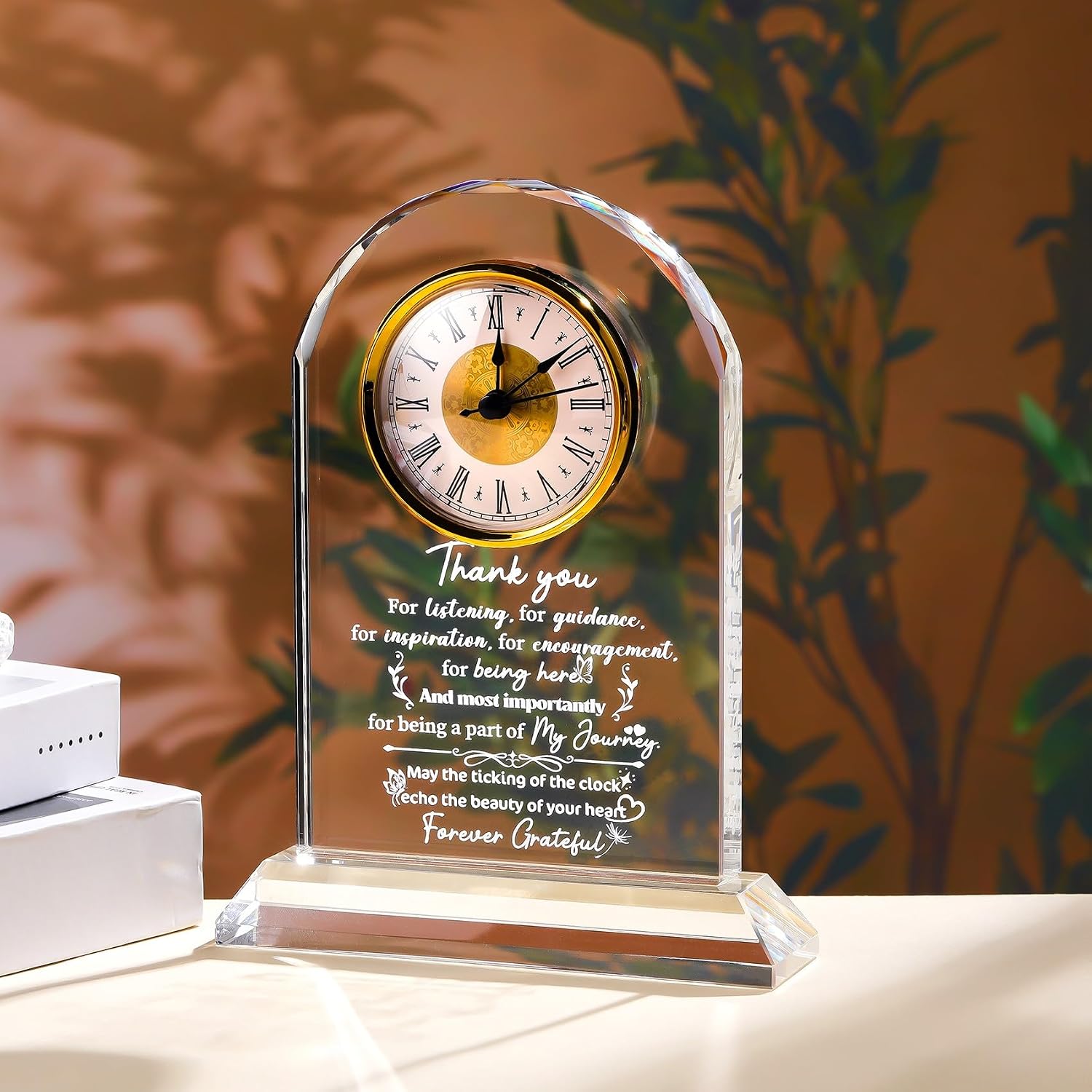 Ornalrist Thank You Gifts Clock for Women, Men, Appreciation Gift for Friends, Coworkers, Teacher - Inspirational Quotes Gifts for Mom, Sister - K9 Crystal Thank You Clock Desk & Home Decor