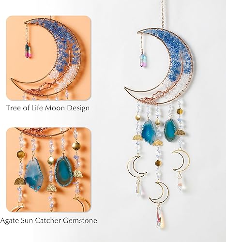 Miniatura 3 de Atrapasueños de piedras preciosas de ágata con 7 chakras, árbol de la vida, atrapasueños con piedras de cristal, decoración de pared hecha a mano