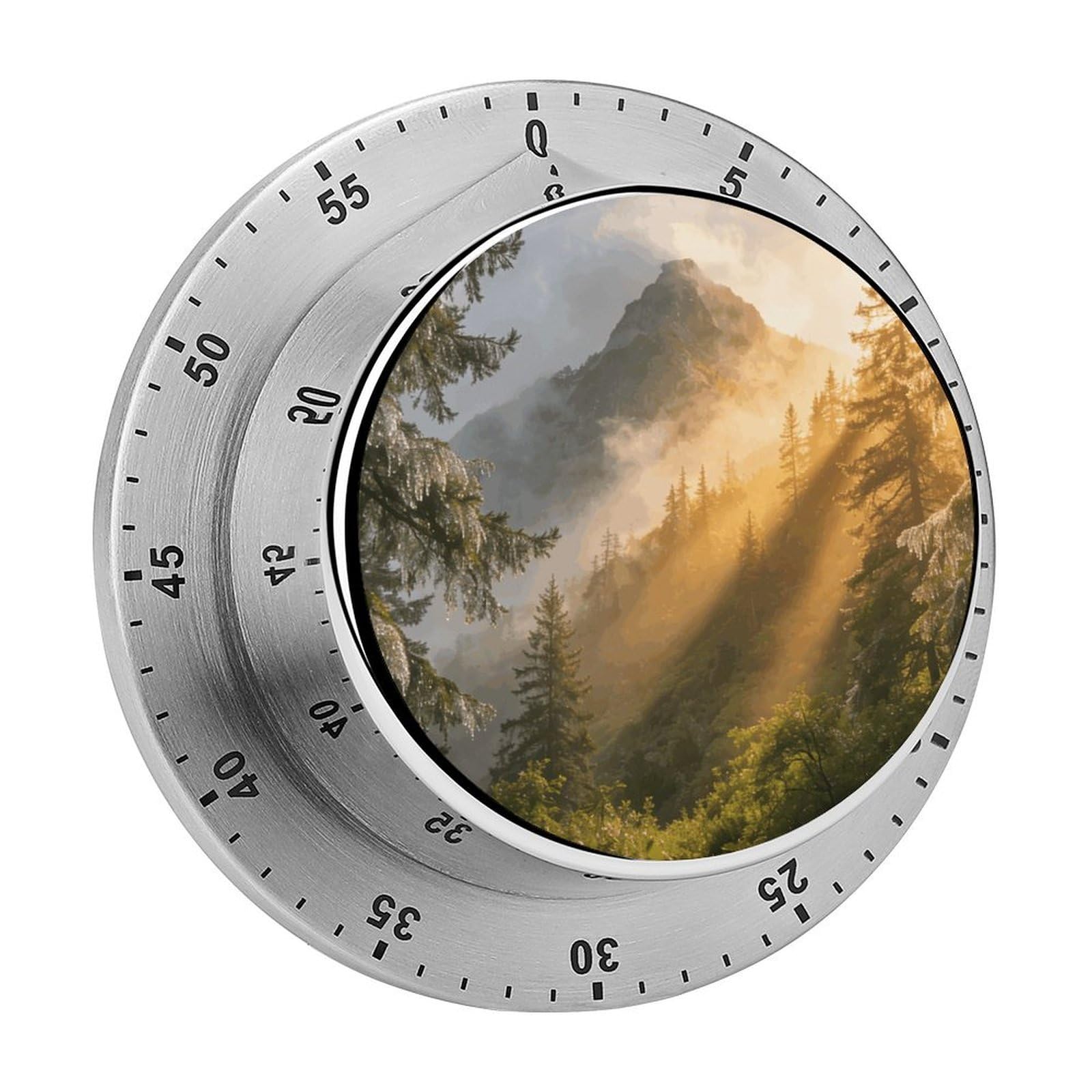Misty Forest Mountain Timer Exquisite Stainless Steel Body Desk Visual Timer with Loud Alarm 60-Minute Mechanical Countdown Timers Magnetic Backing Cooking Kitchen Timers for Work