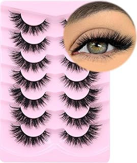 Mink Lashes Natural Look False Eyelashes Wispy Cat Eye Flat Lashes Fluffy 3D Mink Lashes Natural Fake Lashes 15mm Strip Lashes Pack 7 Pairs by Kiromiro