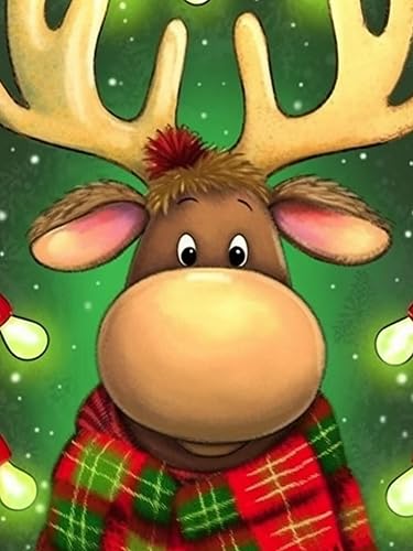 Sheehow Kits de pintura de diamantes 5D para adultos, Navidad, arte de diamantes de taladro completo, alce, imágenes de gemas por números, arte de