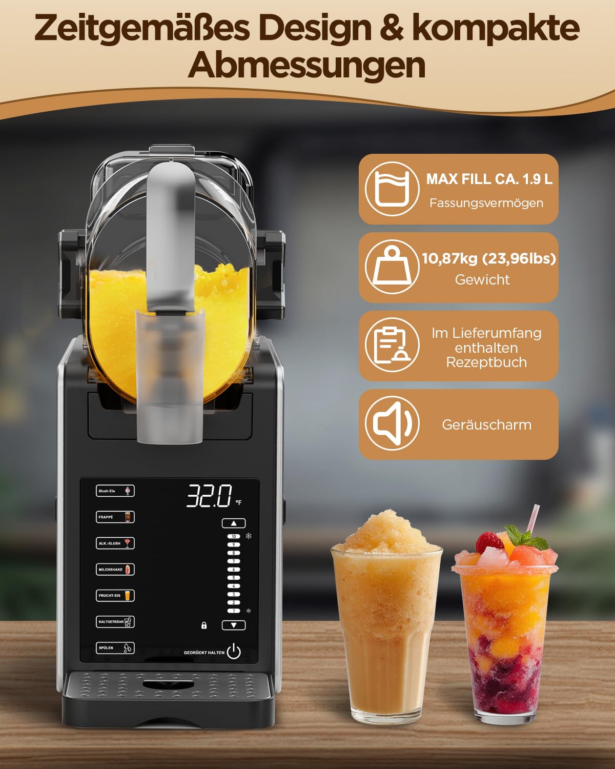 Fiii Slush Maschine 3L, 6 Programme, LED-Anzeige, selbstreinigend, kein Eis erforderlich, 170W Slush Eis Maschine, 220-240V, leiser kompakter Slushie Maker für Milchshakes und Frozen Drinks | Fiii verbindet vielseitige Getränkezubereitung mit modernem Des
