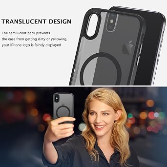 Telaso for iPhone X Case, iPhone Xs Phone Case Compatible with Magsafe Wireless Charging Translucent Matte Back Slim Shockproof Anti-Scratch Anti-Yellow Protective Magnetic for iPhone X/XS Case, Black
