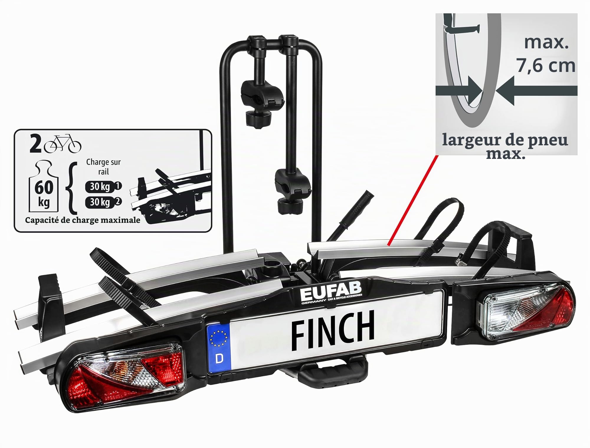 EUFAB 11584 Finch Porte-vélos pour 2 vélos Argenté/Noir