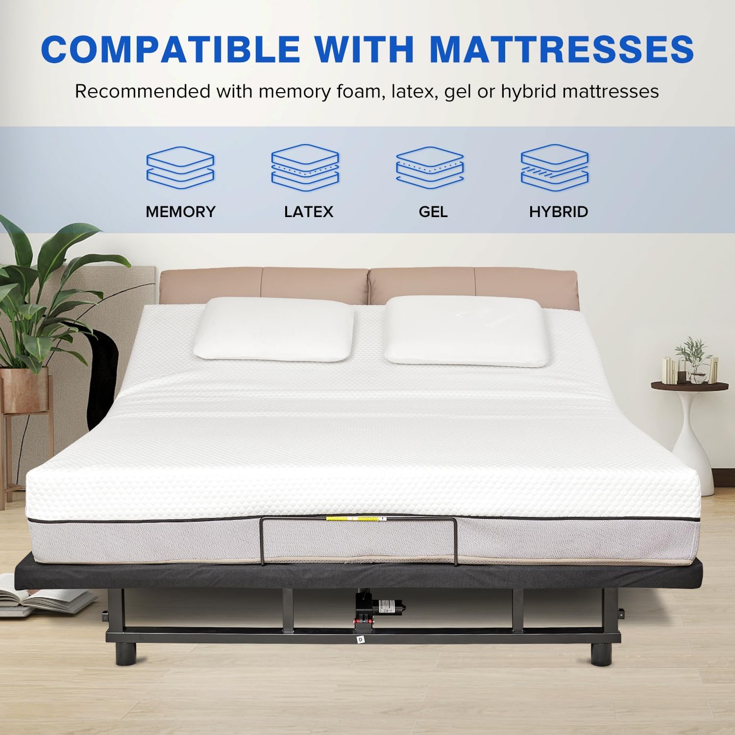 KEIKI King Adjustable Bed Frame with Remote, Head & Foot Incline, Zero Gravity, 4 USB Ports & Under-Bed Nightlight, Quiet Motor Base, Black