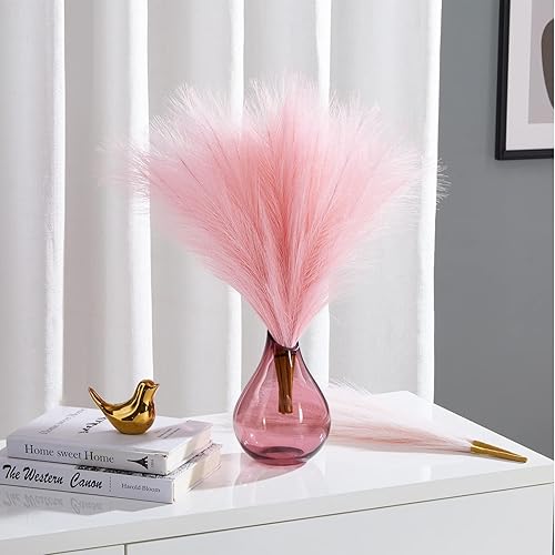 Miniatura 2 de Serwalin Hierba falsa de las pampas de 17 pulgadas, 6 piezas, decoración de hierba de las pampas rosa, decoración de sala de estar, rubor artificial