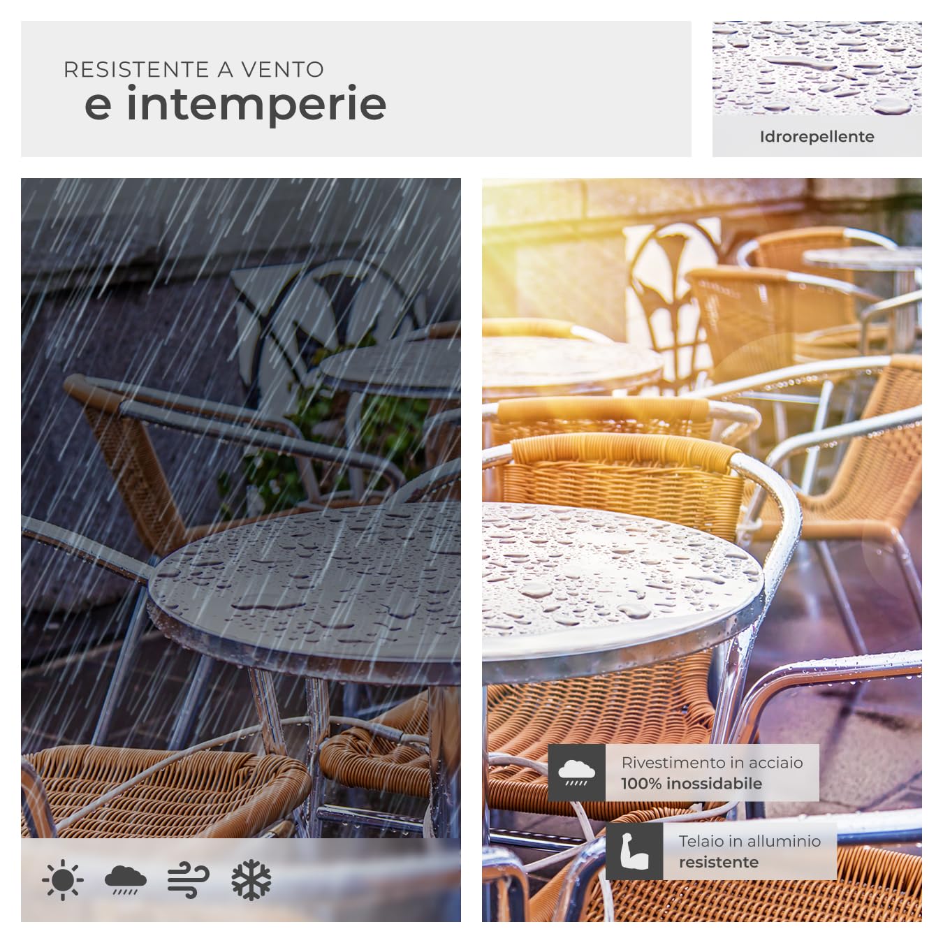 tectake® Tavolo da Bistrot, Alluminio Pieghevole, Altezza Regolabile 70/115cm, Piano in Acciaio Inox Ø 60cm, Resistente agli Agenti Atmosferici, Perfetto per Esterni ed Interni - Alexander