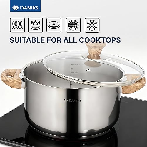 Miniatura 8 de Daniks Oslo - Juego de utensilios de cocina de inducción de acero inoxidable de 10 piezas, apto para lavavajillas, sartén, ollas con asas que se