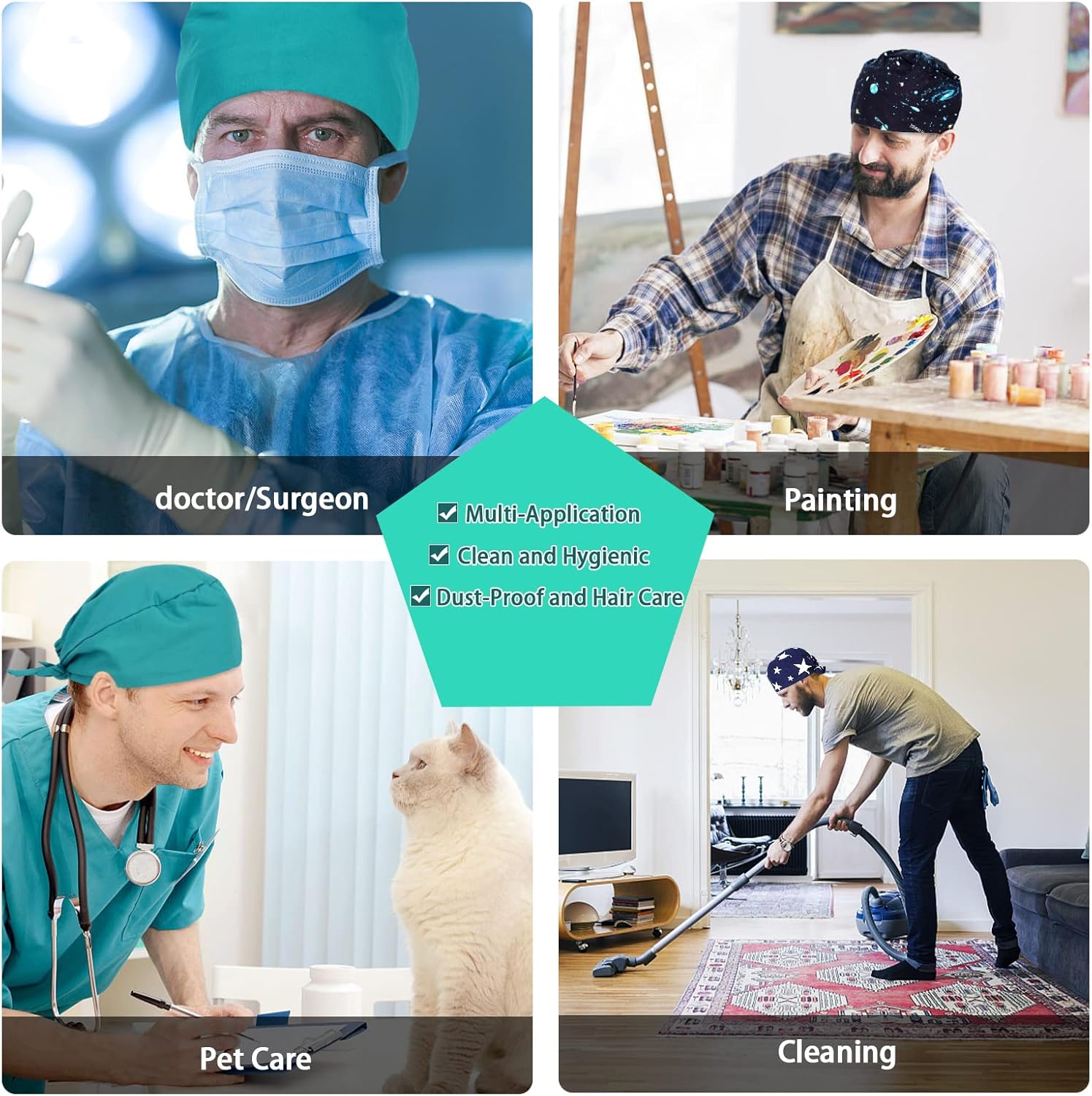 Fanadith Scrub Cap Men, Scrub Caps Women 4PCS Scrub Hats Men with Sweatband and Button, Adjustable Elastic Surgical Cap Men and Women, Nursing Cap Working Cap Blue at  Women’s Clothing store