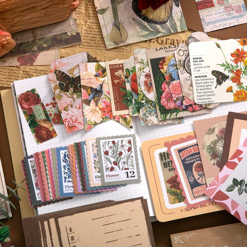 Image of The AutoStory Postmark Scrapbook Album A6 Junk Journal Stickers Art Collage Papers Washi Tape DIY Craft Diary Embellishment Accessories Decoration Gift for Teens Girls (Letter from Flowers, Brown)