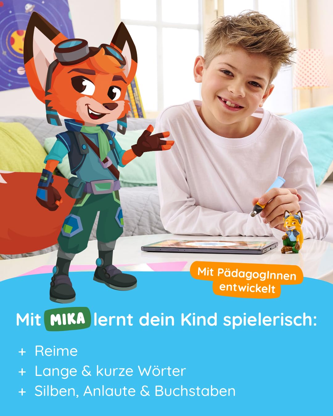 Edurino Figur Mika Erstes Lesen & Schreiben (Stufe 1) ab 4 Jahren inkl. App | Innovatives & digitales Lernspiel | Spielerisches Lernen von Buchstaben, Silben & Reimen