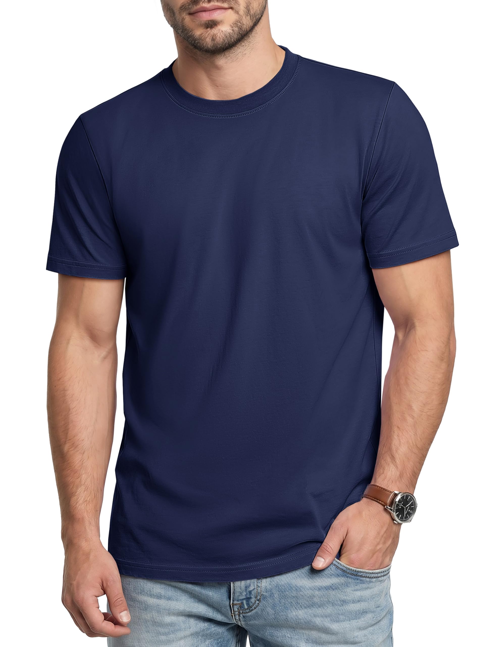 Cavva T Shirt Herren Baumwolle Basic Kurzarm Rundhals Freizeit T-Shirt | Klassisch Basic Tshirt für Alltag, Freizeit, Rundhals, Regular Fit, Hautfreundlich, Weiche Baumwolle, Pflegeleicht