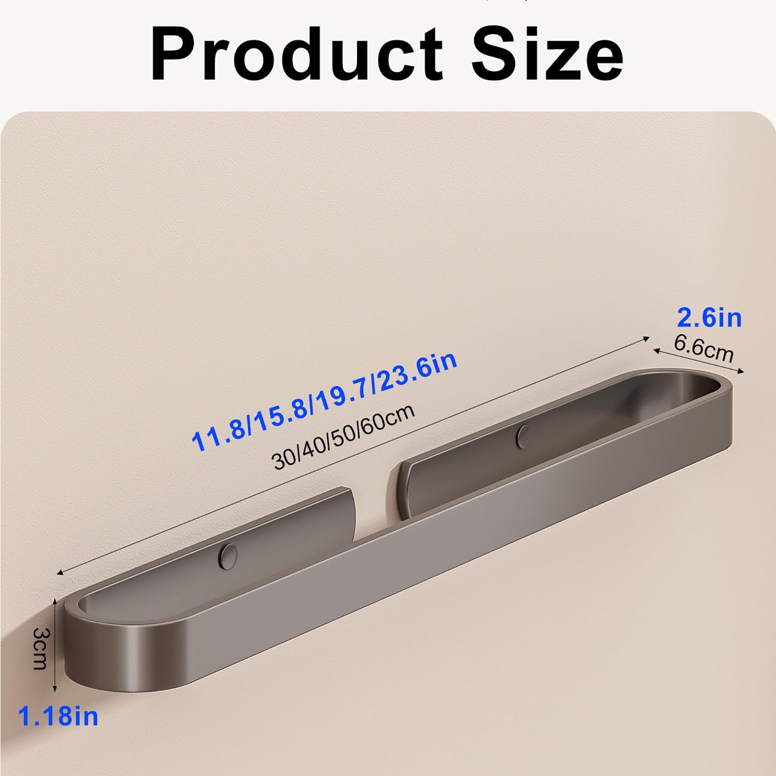 Toallero De Aluminio Autoadhesivo para Montar En La Pared De 30/40/50/60 Cm, Adecuado para Guardar Toallas, Zapatillas Y Tapas De Ollas, Lo Que Permite Ahorrar Un Valioso Espacio.(Gray,60cm/23.6in)