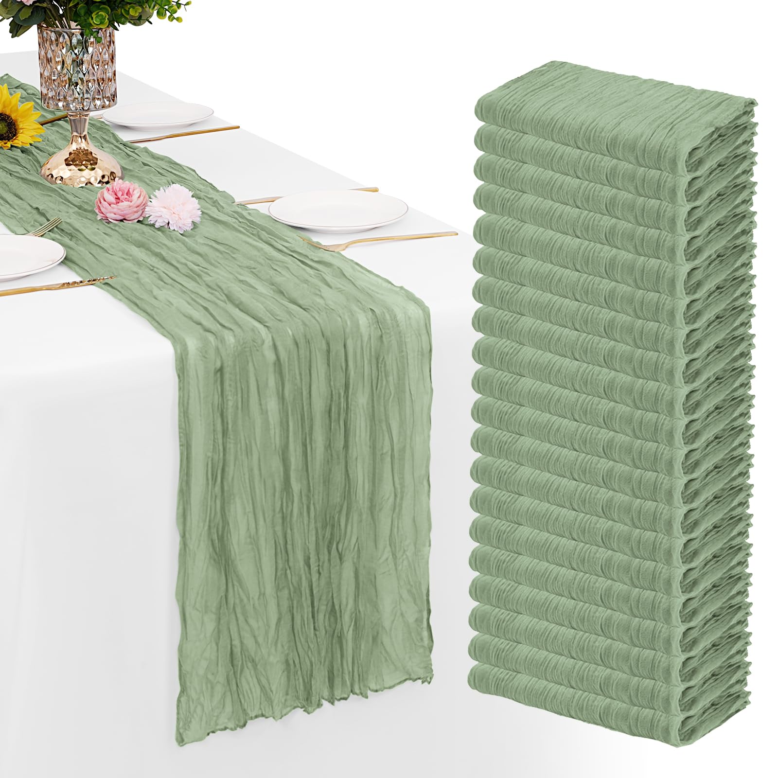 Paquete De 20 Caminos De Mesa De Gasa Verde Salvia, Tela De