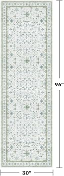 Hazo Haus Oushak Wide Hallway Runner Rug 2'6x8' - Vintage Turkish Floral, Washable Low Pile Non Slip Extra Long Runners for Kitchen, Hall Way - Cream Blue and Green