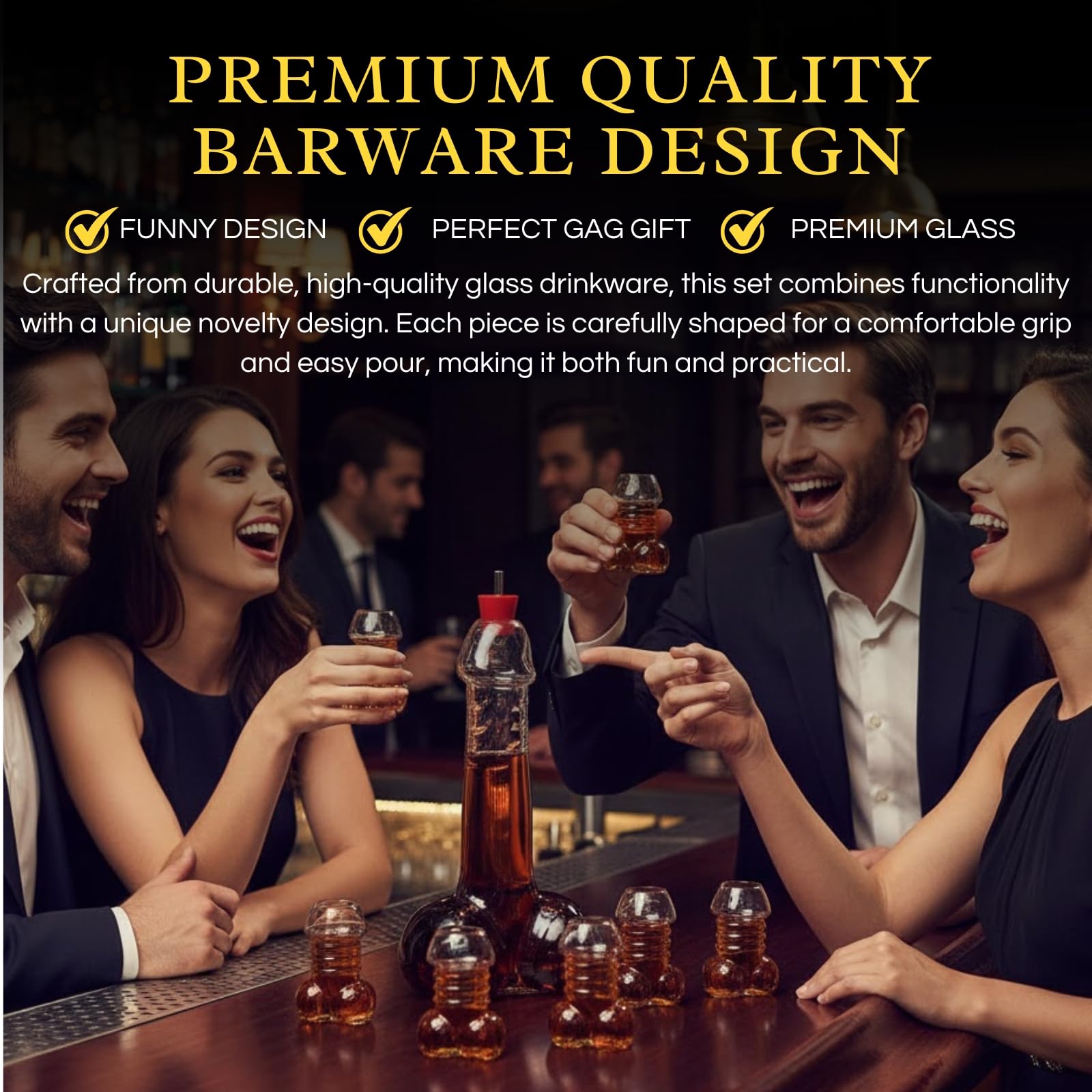 Lustiger Whiskey Dekanter - Einzigartiger Glasdekanter für Scotch, Bourbon, Tequila & mehr - Lustiges Gag-Geschenk mit 6 Schnapsgläsern - Perfekt für Partys & Neuheit Barware
