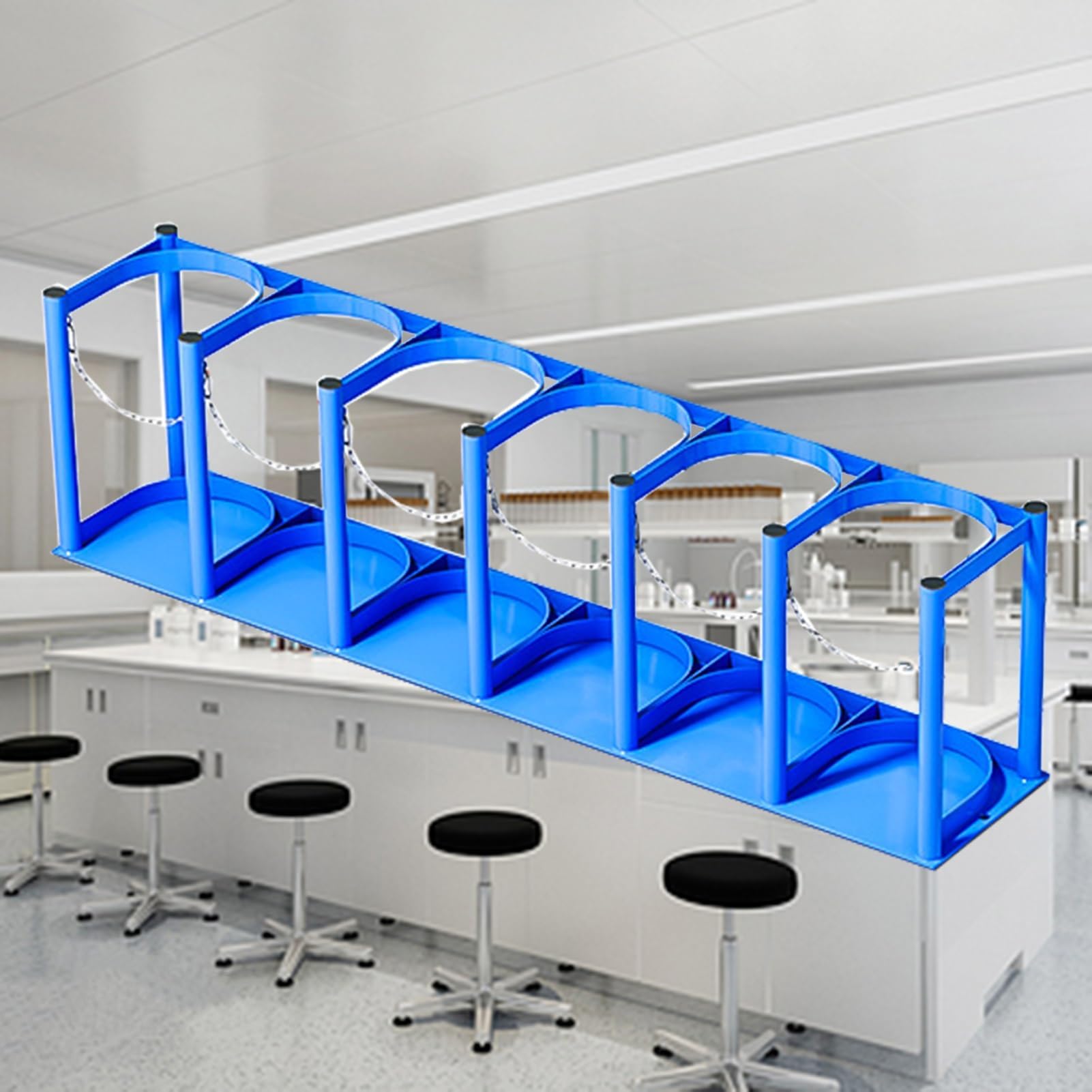 Oxygen Cylinder Rack Standing Oxygen Tank Rack for 1-6 Cylinder, Small Oxygen Cylinder Storage Stand, Blue Medical Oxygen Tank Holder for Storage & Transportati(L 111cm(43 3/4)