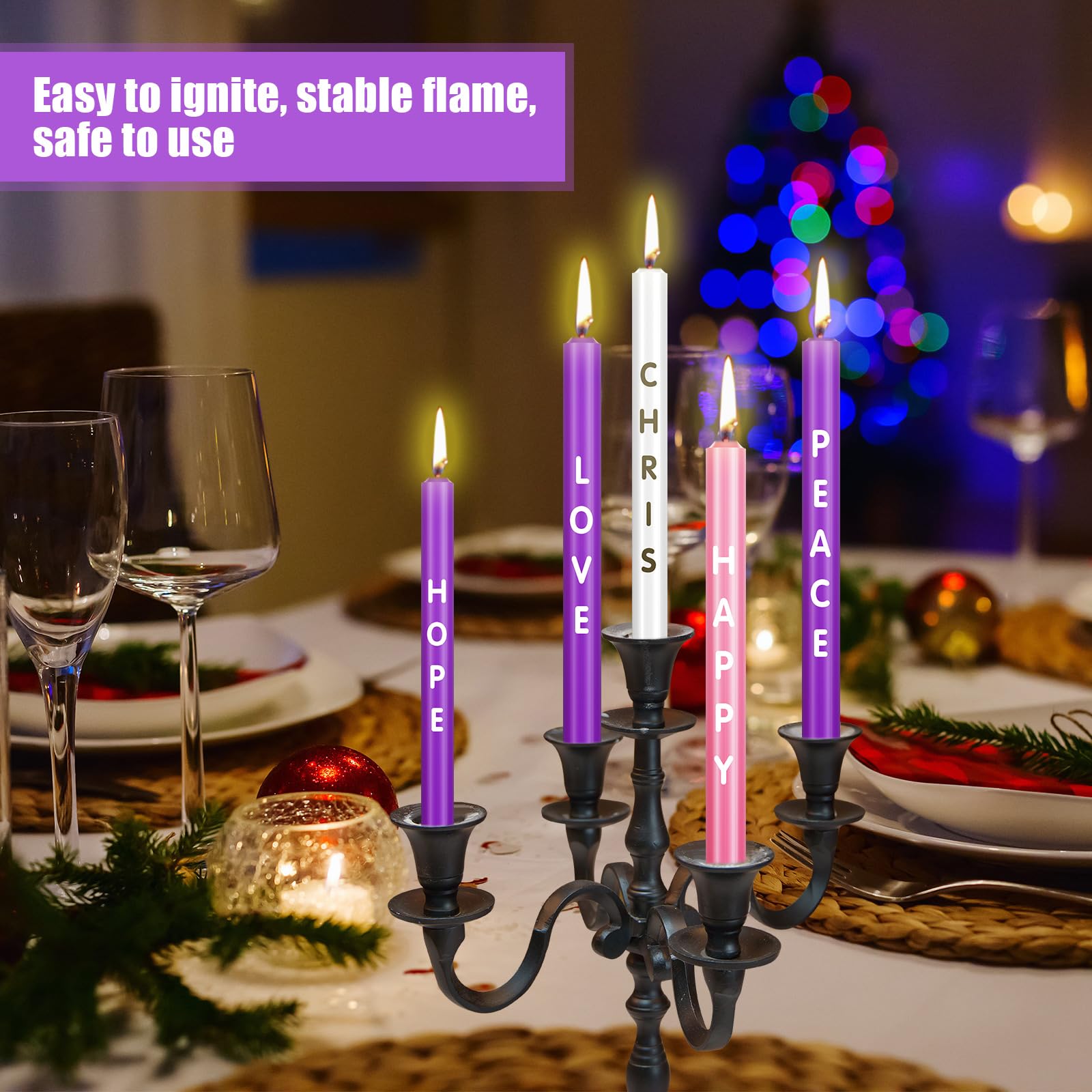 Nuanchu 5 velas de Adviento de Navidad, velas de Adviento con palabras, esperanza, paz, amor, alegría, Navidad, Adviento de Navidad, celebraciones de temporada, para decoración de vacaciones (25,4 cm)