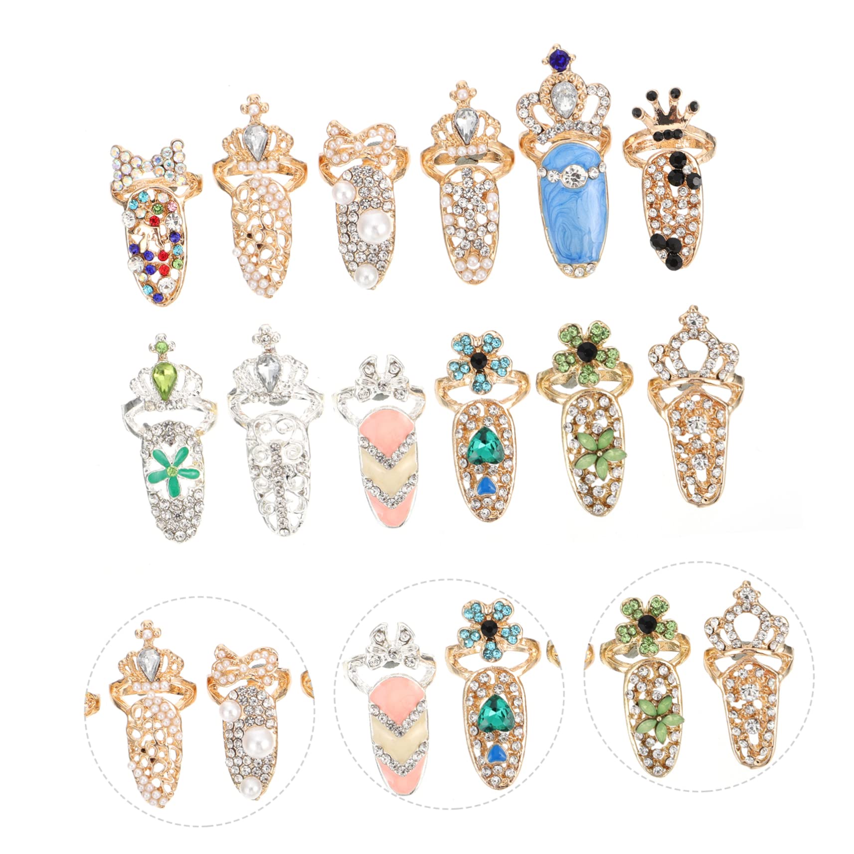 Beavorty 48pièces Décorations Pour Ongles Charms Manucure Anneaux Cristal Pour Nail Art Accessoires De Style Élégant Pour Filles